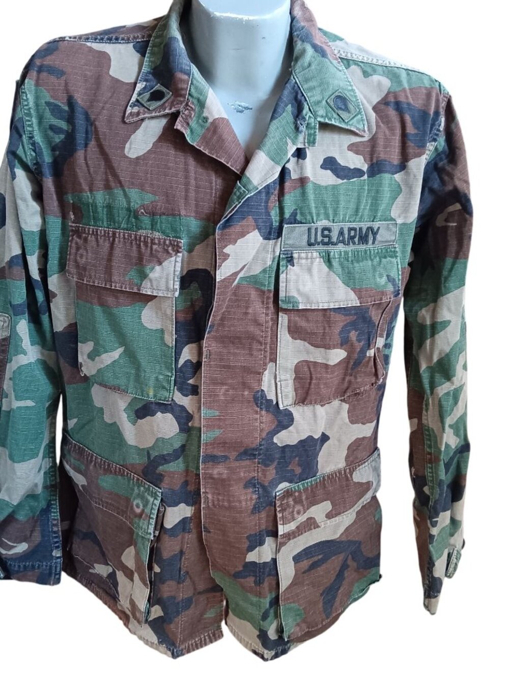 Men's Jacket Combat Medium Vintage U.S. Army Woodland Camouflage Ripstop 1980s